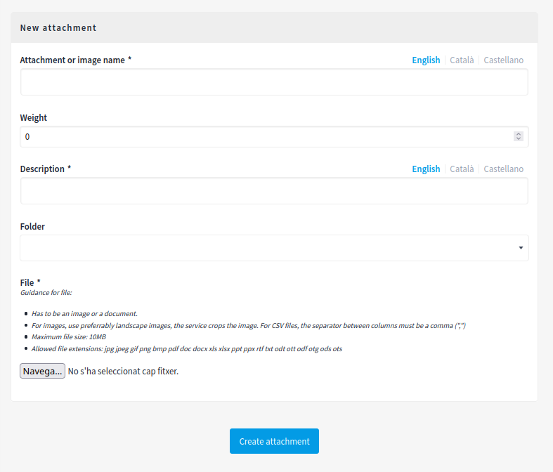 Create a new attachment form