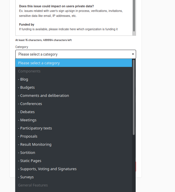 Select a category when creating a proposal