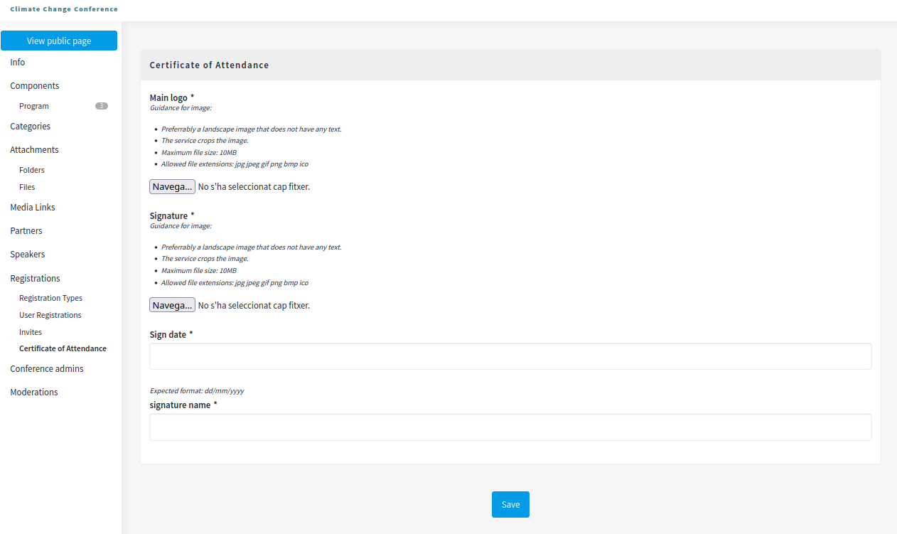 Conferences Certificate of Attendance (backend)