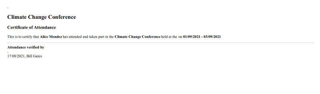 Conferences Certificate of Attendance (frontend)
