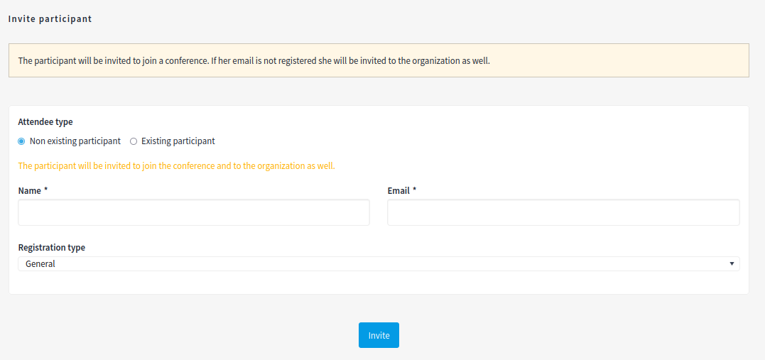 Invite a participant form