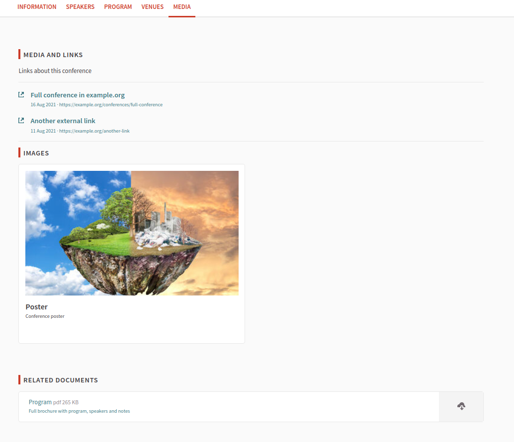 Conferences media links (frontend)