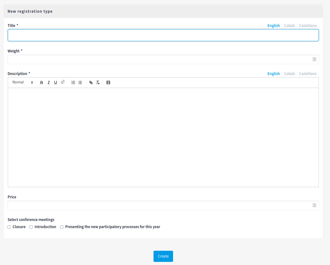 Create a new registration type form