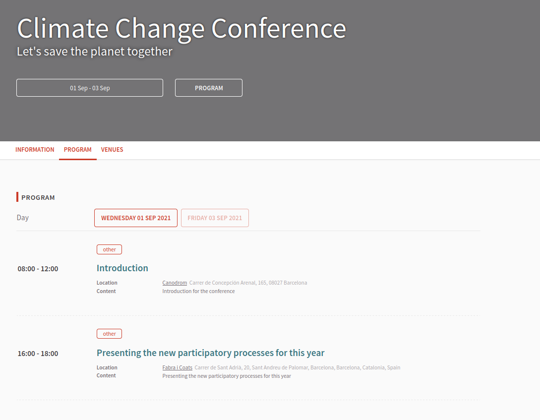 Conferences program (frontend)