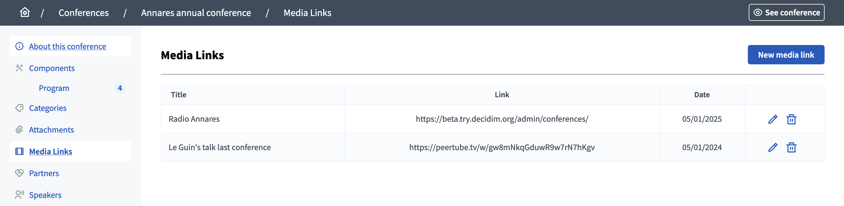 Conferences media links